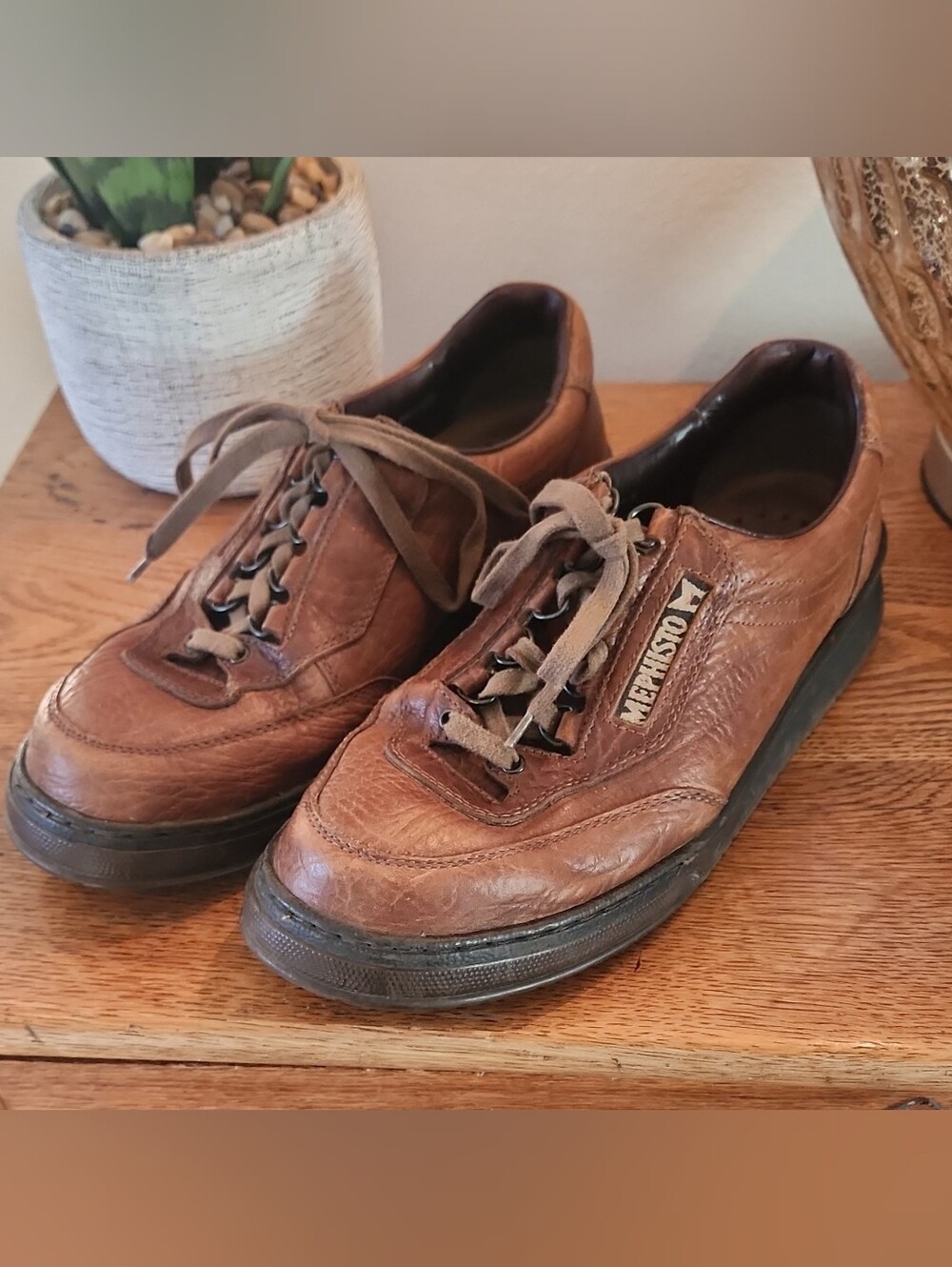 Mephisto Men's Tan/Brown Leather Lace-Up Casual Loafers